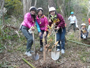 神戸地区からの参加者による植樹。