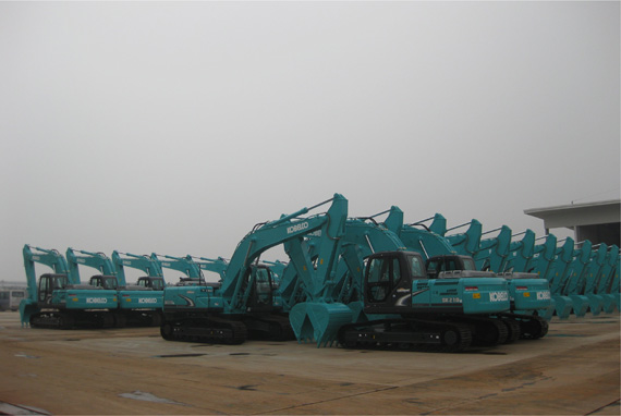 Kobelco excavators at the new factory ready for shipment