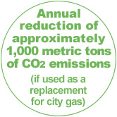 Annual reduction of approximately 1,000 tons of CO2 emissions (if used as a replacement for citygas)