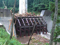 A steel grid-type dam stops landslides and driftwood