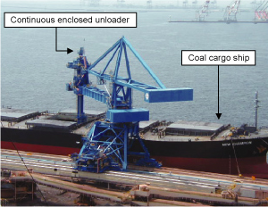 One of Japan's largest continuous enclosed unloaders in operation at the Kobe Works.