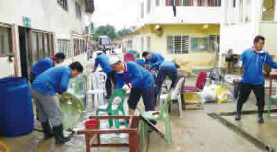Washing and cleanup activities at a local school