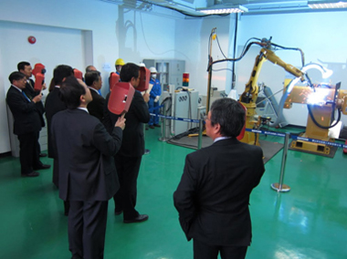 Welding robot installed at a demonstration space on the first floor of the office