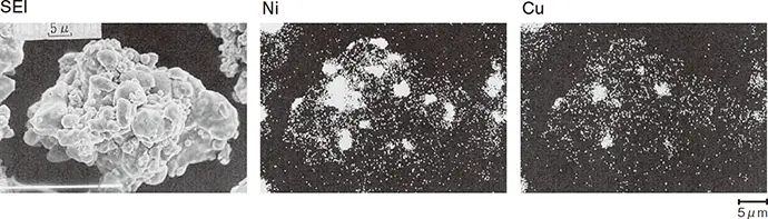 鉄粉中のNi、Cuの拡散状態の画像