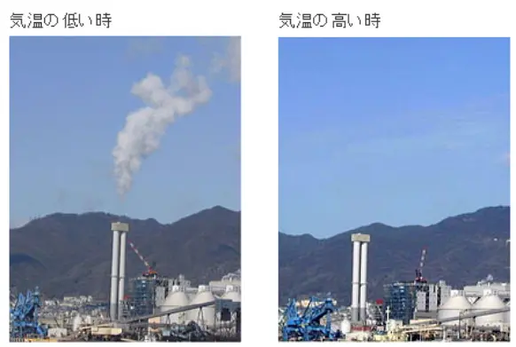 気温の低い時・気温の高い時の煙突の写真