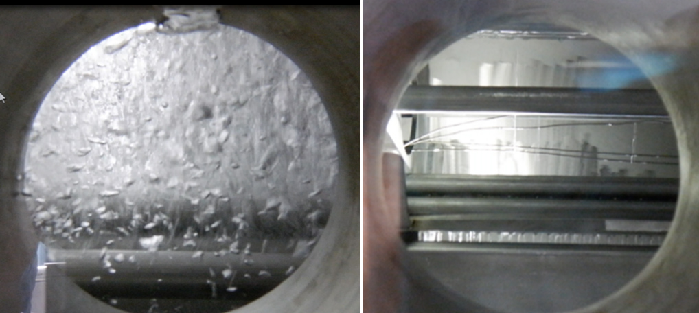中間媒体の蒸発（左）および凝縮（右）の目視確認
