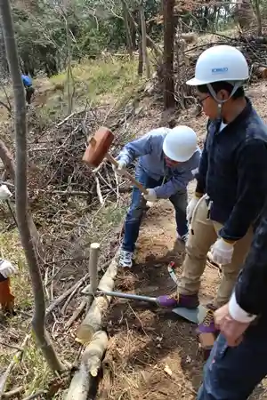 作業道作りでの杭打ちは大変だ